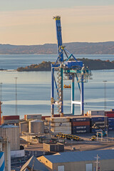 Fototapeta premium Aerial View of Ship to Shore Crane at Cargo Port in Oslo Norway