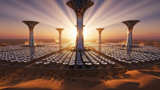 Solar Power Plant in Desert Landscape.