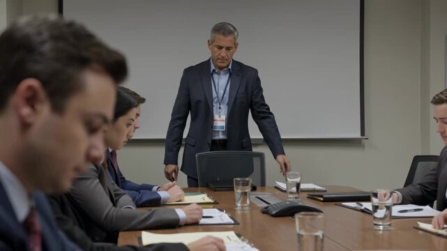 Team Leader Closes Folder, Preparing for Business Meeting