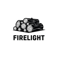 Firelight logo featuring a stack of wooden logs ready for burning, black and white.