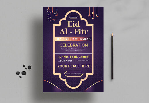 Eid Al Fitr Celebration Flyer Template Design