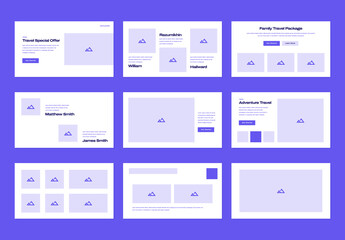 Modern Travel Website Landing Page Wireframe Design Set