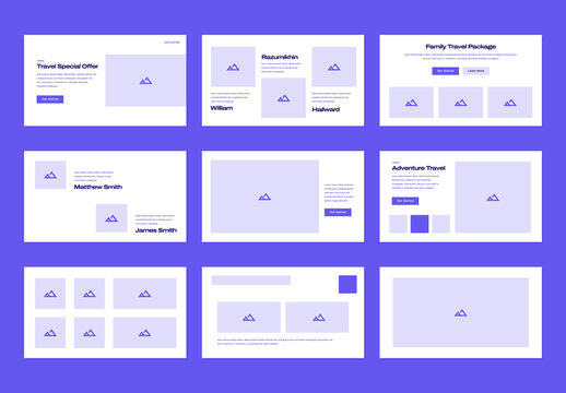 Modern Travel Website Landing Page Wireframe Design Set