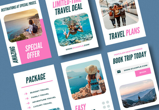 Modern Travel Agency Promotion Social Media Post Set