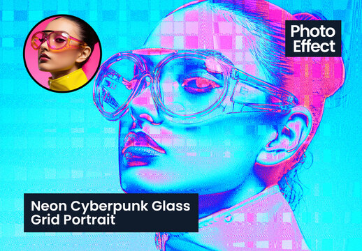 Neon Cyberpunk Glass Grid Portrait Photo Effect