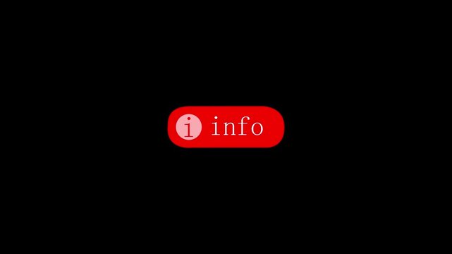 Red information button with info text and letter icon on black background video animation