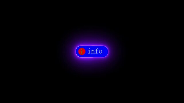 Blue info button with glowing effect animation on black background