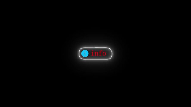 Info button glowing in center of black screen with digital neon light for interface design