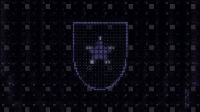Video, Shield Corridor Tunnel background with Camo Night Ops colors, purple, stars, pixel glyphs, for wallpaper, presentations, security, military, police, 