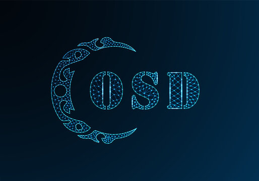 Low poly letter logo OSD design. OSD letter logo low poly vector design on blue color gradient background. OSD logo low poly design