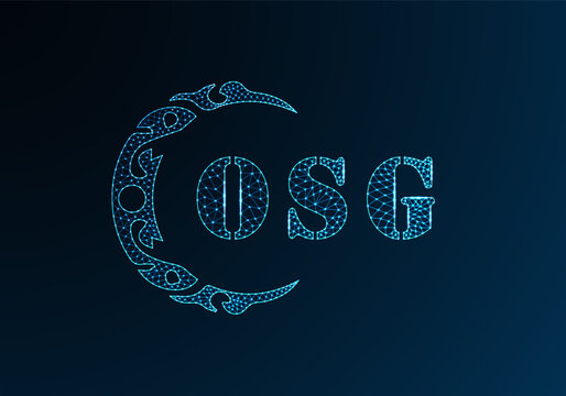Low poly letter logo OSG design. OSG letter logo low poly vector design on blue color gradient background. OSG logo low poly design