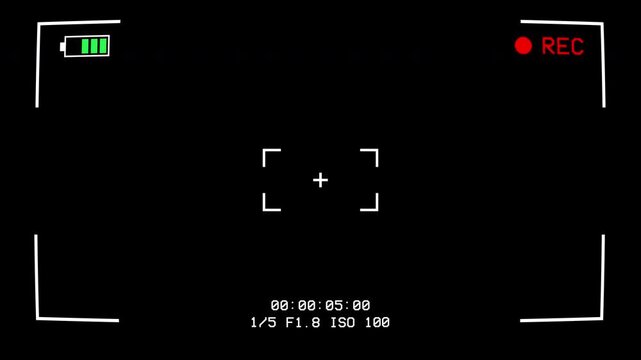 Digital Camera Viewfinder Overlay with Recording Indicator and Battery Status on Transparent Background transparent background alpha channel