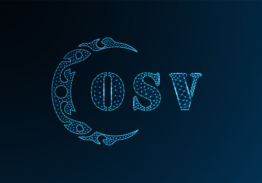 Low poly letter logo OSV design. OSV letter logo low poly vector design on blue color gradient background. OSV logo low poly design