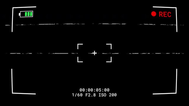 Camera Viewfinder Digital Overlay with Glitch Distortion and Battery Status transparent background alpha channel