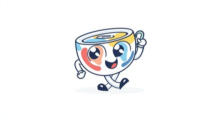 Fototapeta premium Cartoon cup character with colorful design on white background