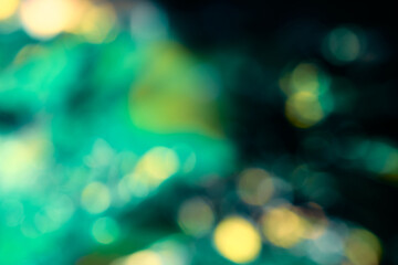 金色とターコイズブルーの玉ボケによるカラフルな抽象背景