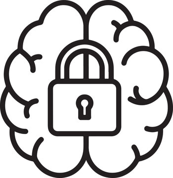 Black padlock on brain silhouette security mind
