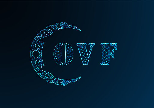 Low poly letter logo OVF design. OVF letter logo low poly vector design on blue color gradient background. OVF logo low poly design