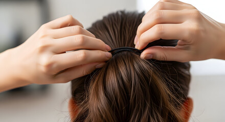 Naklejka premium Simple Ponytail Hairstyle In Daily Routine
