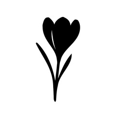 Simple Black Flower Silhouette on White Background in a Minimalist Style