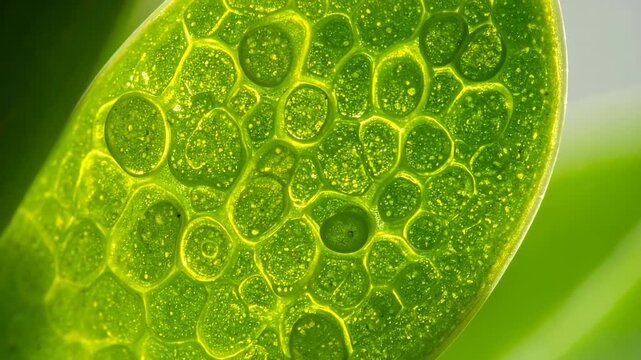 Close-up of a green leaf showcasing cellular structure and translucent quality