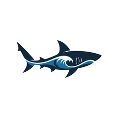 Obraz premium Stylized blue and white shark illustration with wave details on a white background