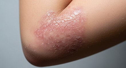 Fototapeta premium Close up of dry, cracked skin on elbow, skin condition, eczema, psoriasis, dry skin