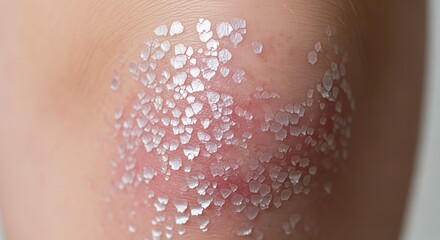 Fototapeta premium Close up of dry skin with white flakes on elbow, dry skin condition, skin health issue, eczema, psoriasis