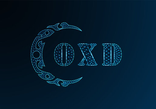 Low poly letter logo OXD design. OXD letter logo low poly vector design on blue color gradient background. OXD logo low poly design