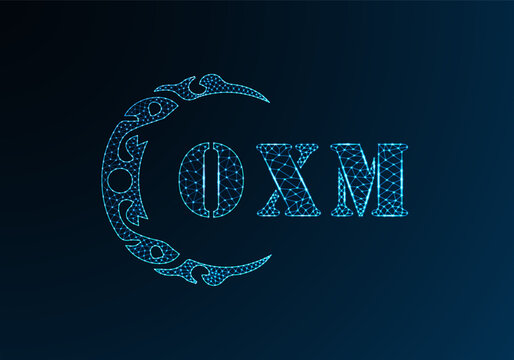 Low poly letter logo OXM design. OXM letter logo low poly vector design on blue color gradient background. OXM logo low poly design