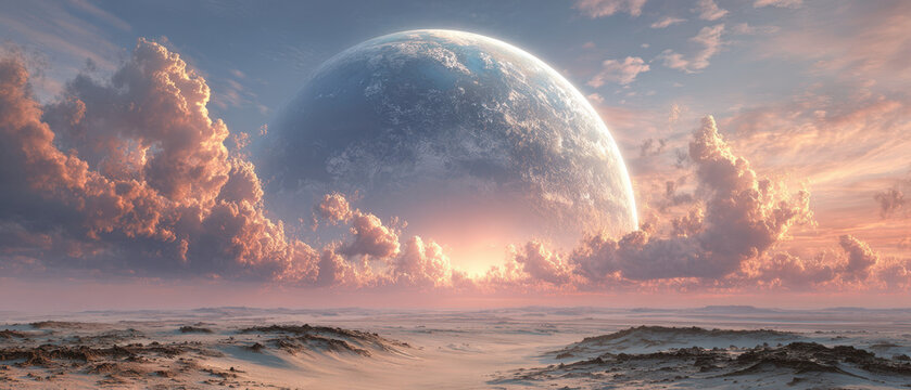 Breathtaking cosmic landscape alien planet digital art surreal environment wide angle stellar exploration