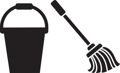 Fototapeta premium Cleaning Icon Set – Household Mop and Bucket Symbol