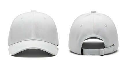 White baseball cap front and back view isolated on white background
