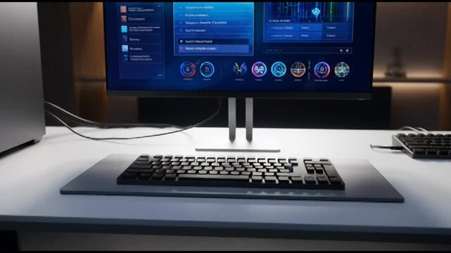 Modern Computer Setup with Sleek Desktop and Monitor.