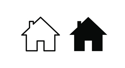 Fototapeta premium Two house icons one outlined and one solid in a graphic silhouette