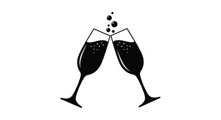 Two wine glasses clinking in a celebratory toast black silhouette © MDALTUFHOSAIN