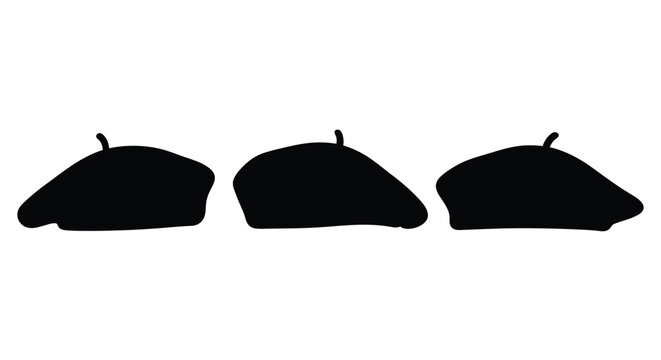 Three black berets displayed in a simple striking silhouette
