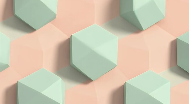 Abstract soft pastel geometric hexagonal shapes with subtle shadows