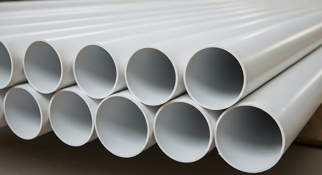 Industrial stack of pristine white CPVC piping revealing polished interior and exterior surfaces designed for durable plumbing infrastructure and reliable hot water conveyance systems.