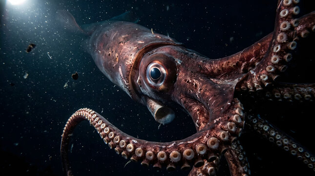 Giant squid under water