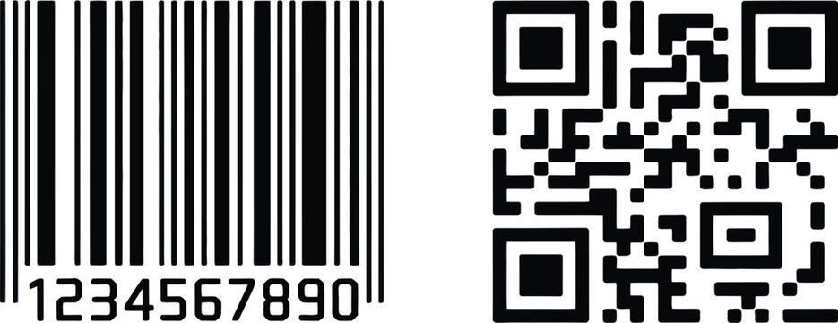 Digital barcode and QR code set for product identification scan technology retail checkout inventory management logistics tracking system and marketing information