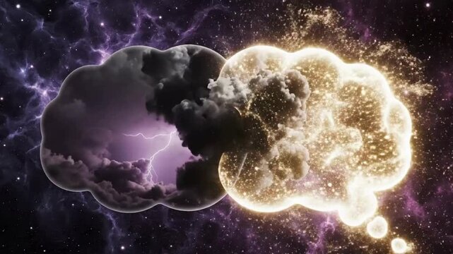 Cosmic thought bubble merges dark storm with bright galaxy brain motion