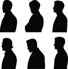 Male head profile silhouettes collection, side view human portraits isolated black vector set for avatar, identity, hairstyle variations, people profile illustration © SreemotiLipi