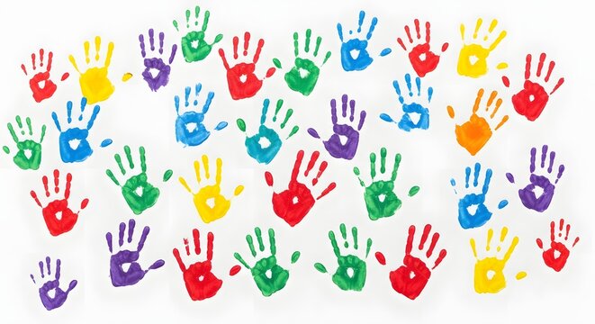 Celebrate friendship day with colorful handprints of unity and togetherness