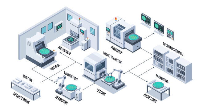 Automated Manufacturing Process with Robotic Arms and CNC Machines.