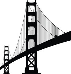 Fototapeta premium Golden Gate Bridge silhouette, famous San Francisco suspension bridge landmark, California travel destination architecture vector illustration skyline