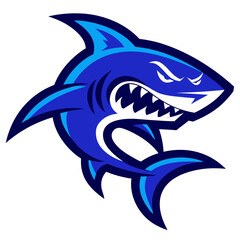 Obraz premium A blue shark logo with an open mouth and sharp teeth