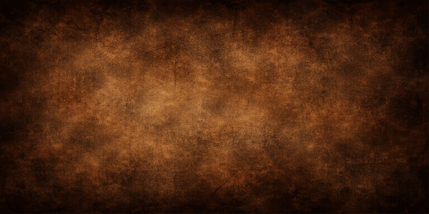 Fototapeta premium Dark antique parchment paper with a rough brown texture and aged grunge effect creates a vintage wallpaper surface for a dark weathered backdrop design