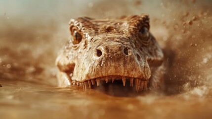 Obraz premium This gripping image features a reptile rising from the water, showcasing its menacing expression and highlighting the strength and intensity of nature's largest predators.