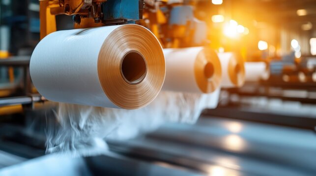 The intricate process of paper manufacturing witnessed in a factory, highlighting the various stages of production and the machinery involved in creating paper goods.